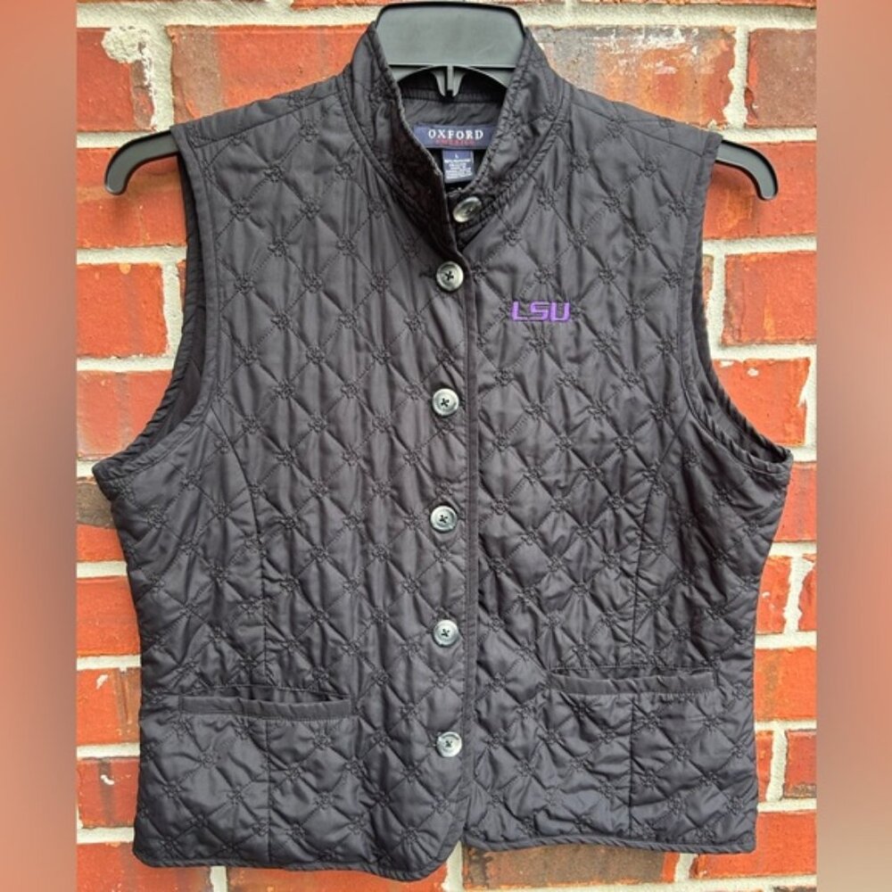 Oxford America LSU Tigers Women’s Black Quilted Button Down Stitched Large Vest